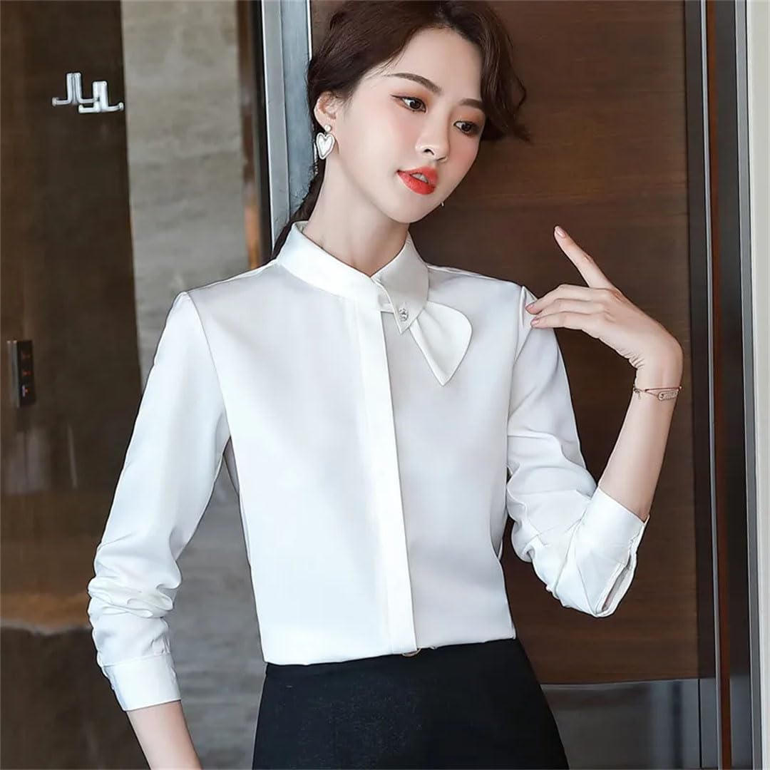 Blusa de satén de manga larga para mujer, blusa formal de trabajo para oficina