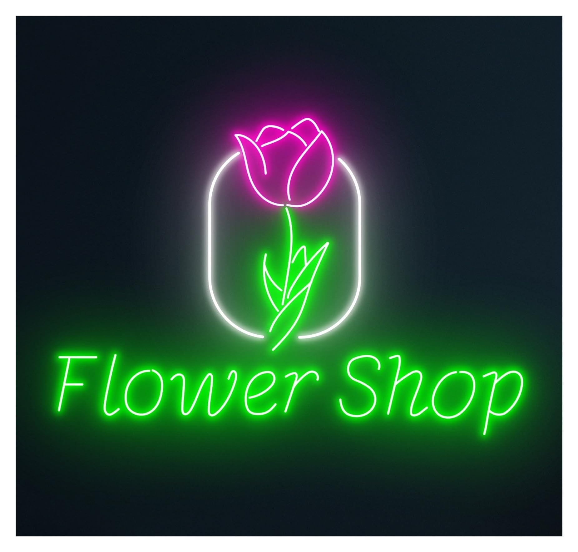 Wiszące neony artystyczne Neonowa Dekoracja Ścienna Do Sklepu "Flower Shop"z Kwiatowym Napisem LED, Witryna Sklepowa, Wejście Firmy, 58cm