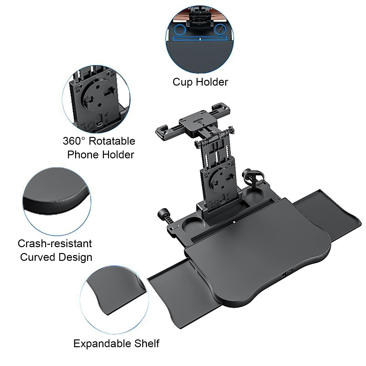 Tavolino per Auto，Vassoio del Sedile Posteriore Automobile con Portabicchieri e Supporto,Tavolino Regolabile per Cellulare Portata 15-20 kg，per Lavorare, Scrivere，Cibo