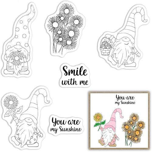 Sellos transparentes de gnomos para hacer tarjetas, sentimientos de girasol, palabras, sellos de goma transparente, sellos de flores para decoración