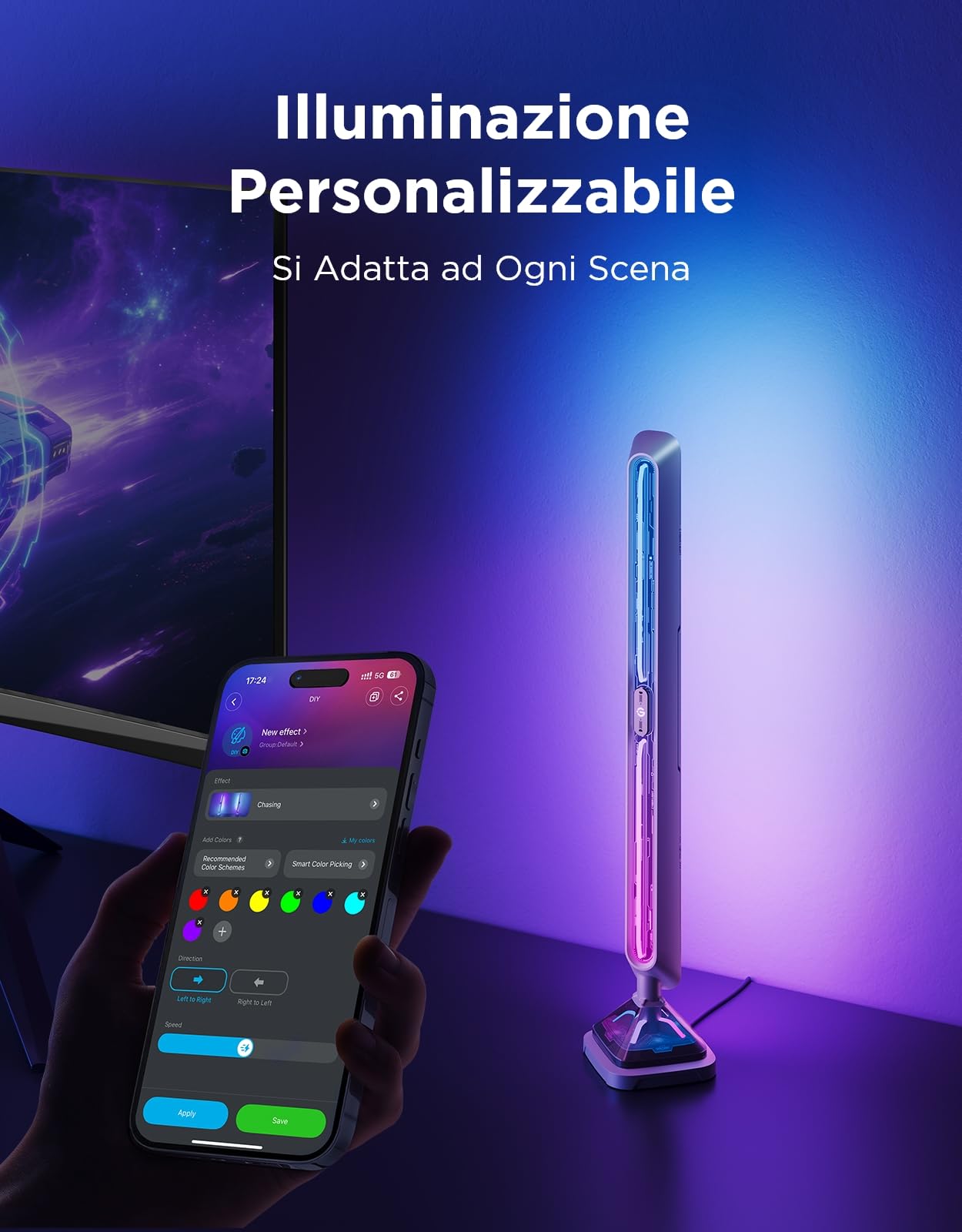 Govee Gaming Barre Luminose Pro, Strisce luminose LED intelligenti da gioco da 16 pollici aggiornate con illuminazione RGBIC a tre lati per monitor, 60+ scena, compatibili con Alexa e Google Home