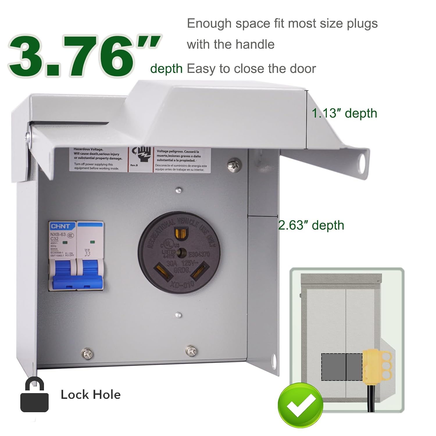 RV Temporary Power Outlet Panel with Breaker,RV Electrical Panel Box 30-Amp Receptacle with Breaker Enclosed