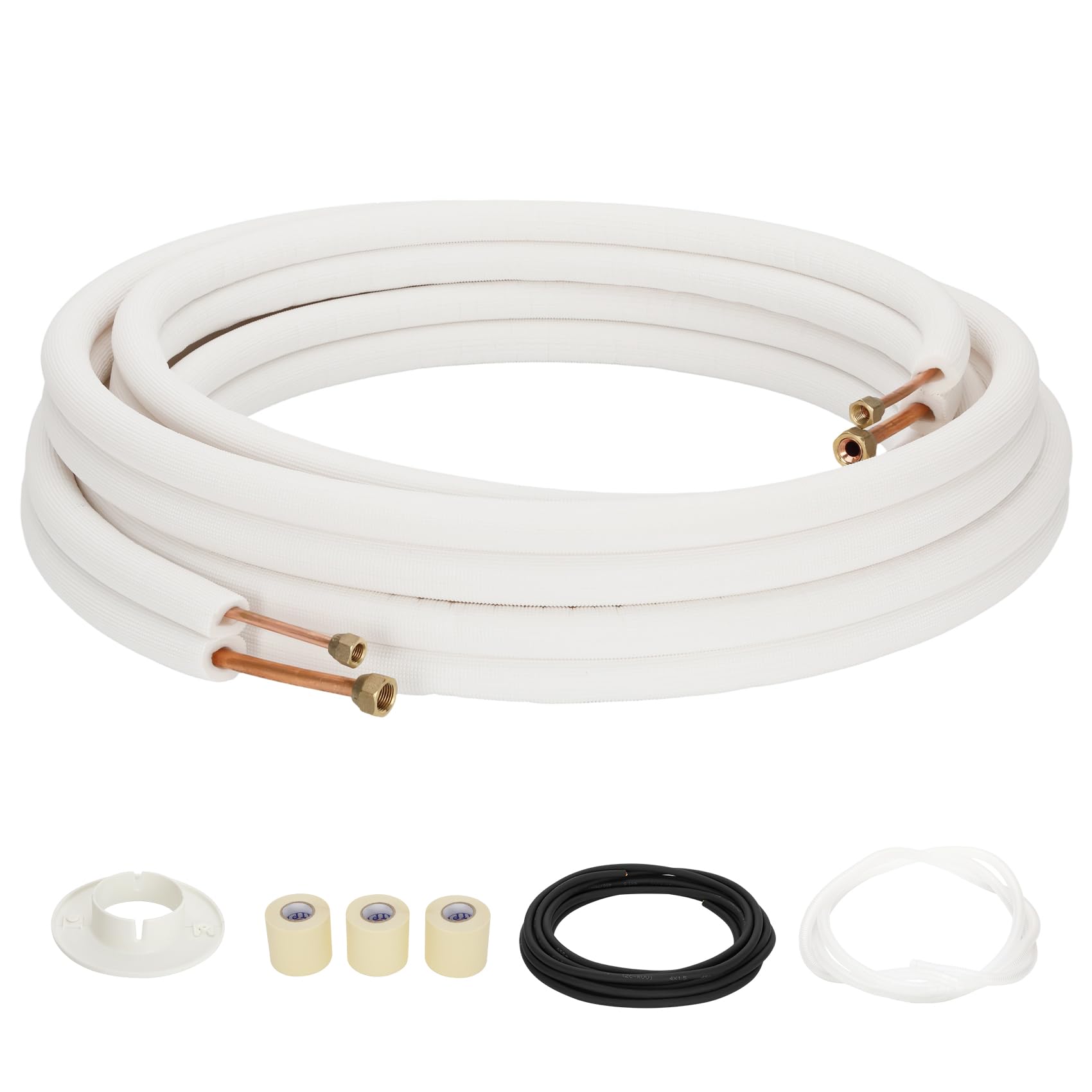 25FT Mini Split Line Set,Coil Line Set HVAC Refrigerant with Nuts(1/4+3/8).Includes - 3/8" &amp; 1/4" OD Copper Tubing, 3/8" Thick Insulation, Flared Nuts - for DIY Mini Split AC/Heat Pump Installation