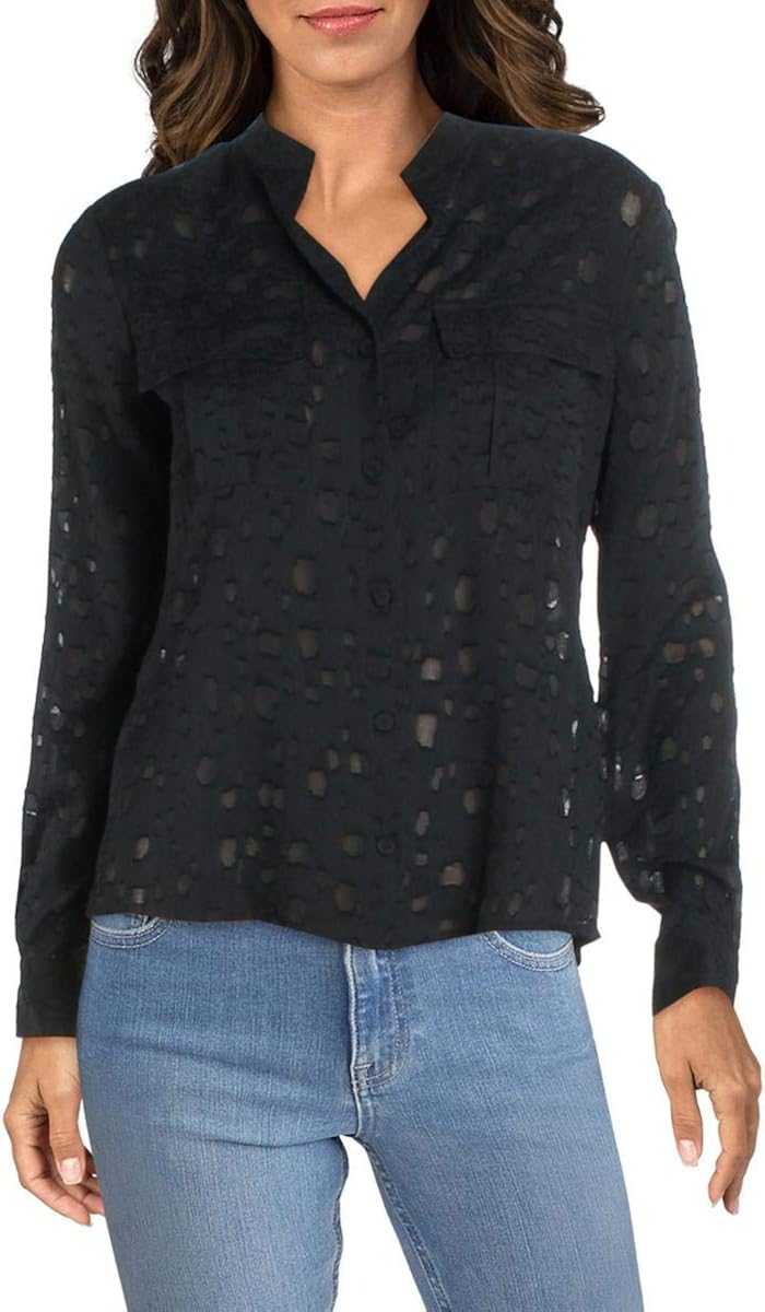 BCBGMAXAZRIA Womens Woven Burnout Button-Down Top Black XS : Clothing, Shoes & Jewelry