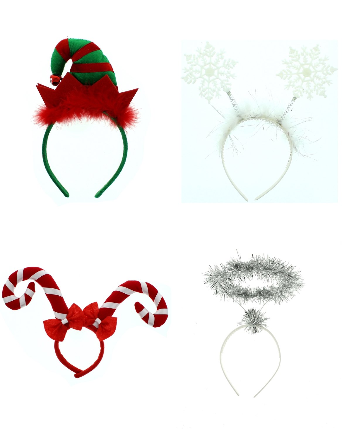 Zac's Alter Ego Pack of 4 Christmas Holiday Headbands, Assorted Festive Head Boppers