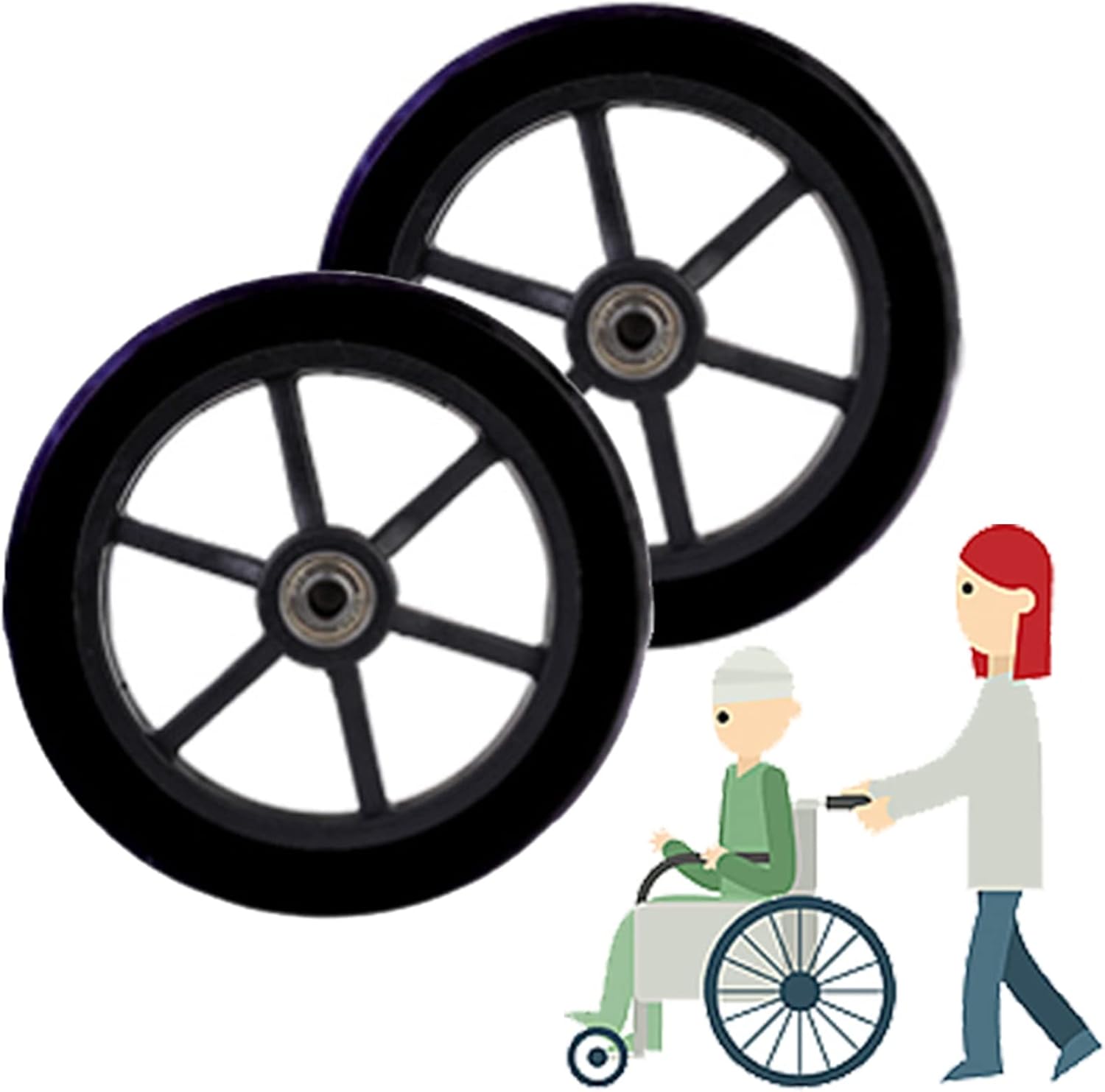 BEdaw 2Pc 6 inch Wheelchair Front Wheels, Wheelchair Wheels, AntiSlip
