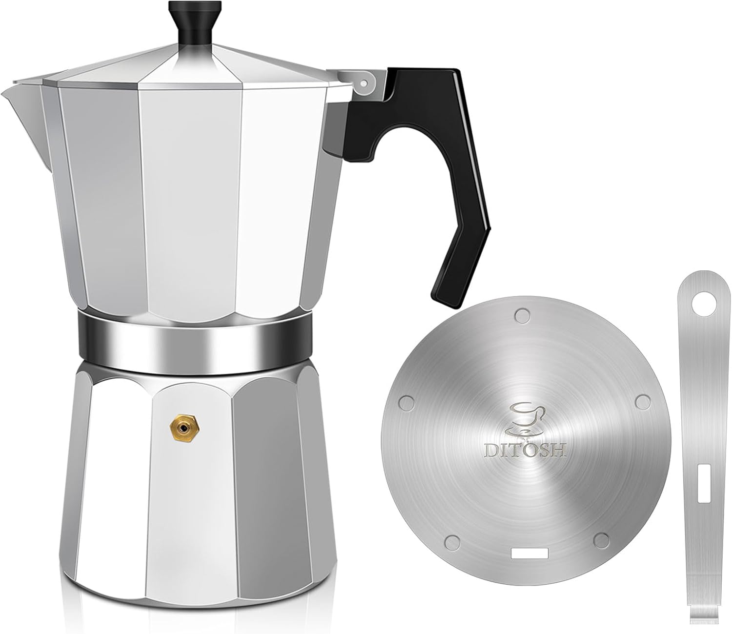 6 Cup Aluminum Espresso Stovetop Coffeemaker Percolator & 24cm/9.4in Induction Cooker Adapter Plate Stainless Steel Heat Sink