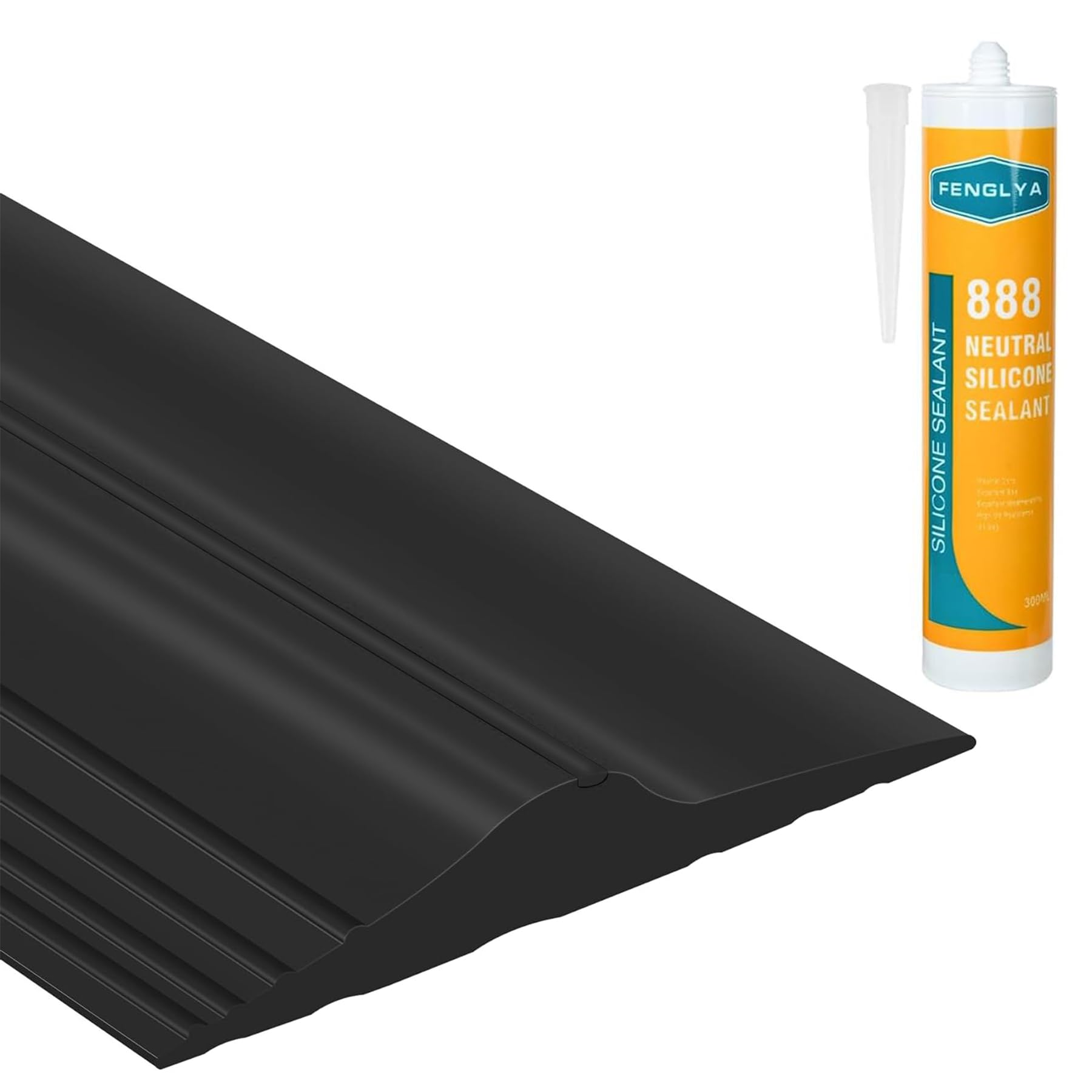 ToLanbbt 12Ft/3.7M Universal Garage Door Rubber Threshold Strip with 300ml Black Adhesive/Sealant, Weatherproof Seal Strip DIY Weather Stripping Replacement (Black)