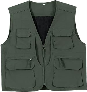 MXDVSN Men's Outdoor Vest Multi Pocket Gilet Mesh Quick Dry Work Waistcoats Jacket Summer Sleeveless Fishing Outerwear Photography Travel Top ArmyGreen-3XL