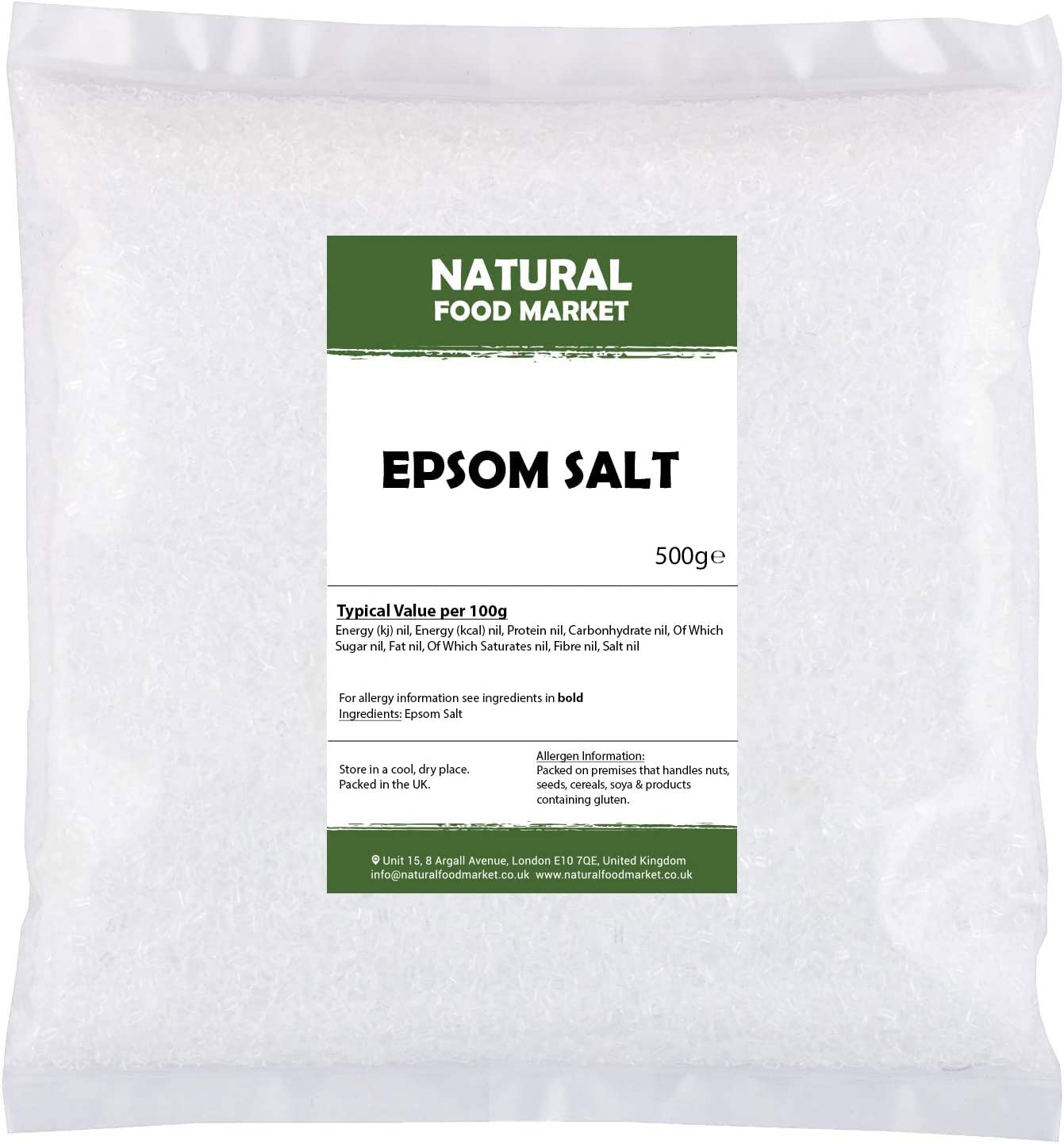 Epsom Bath Salt (Soothing & Detoxifying) 500g by Natural Food Market