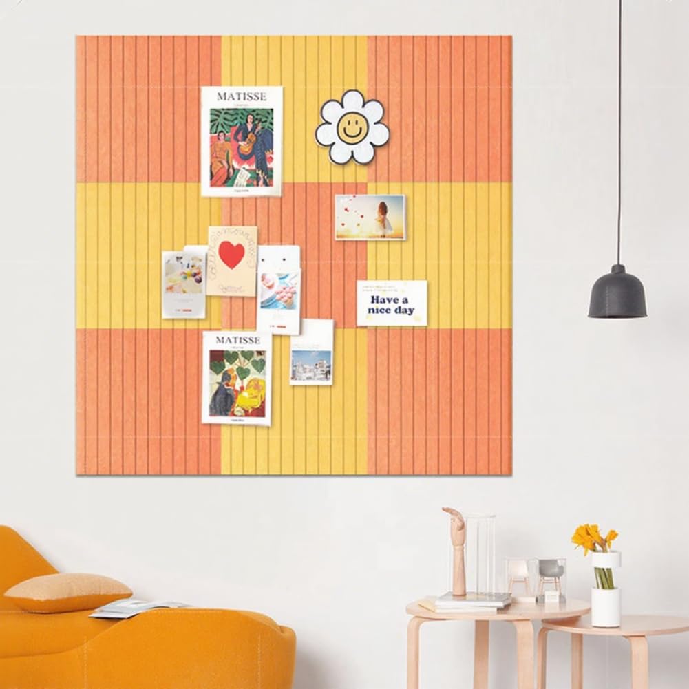 Juego de 9 tablones de anuncios autoadhesivos de Fieltro con chinchetas, Tablero de Corcho para Fijar Fotos, Notas, recordatorios, horarios, imágenes Decorativas para Pared (E)