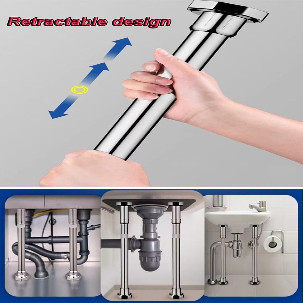 Patas Ajustables, Soporte para Lavabo empotrable sin Necesidad de taladrar, Varilla de Soporte de Acero Inoxidable.