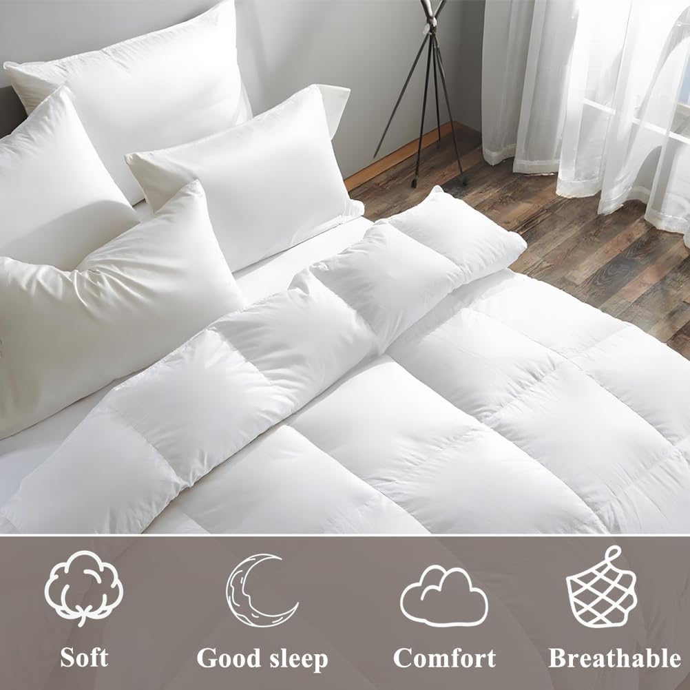 Comfortable Down Comforter Queen Quilted Quilt Cover Four Seasons Down Comforter Bedding Hotel Medium Warmth White Cotton,White,Queen(78.74"×90.55")