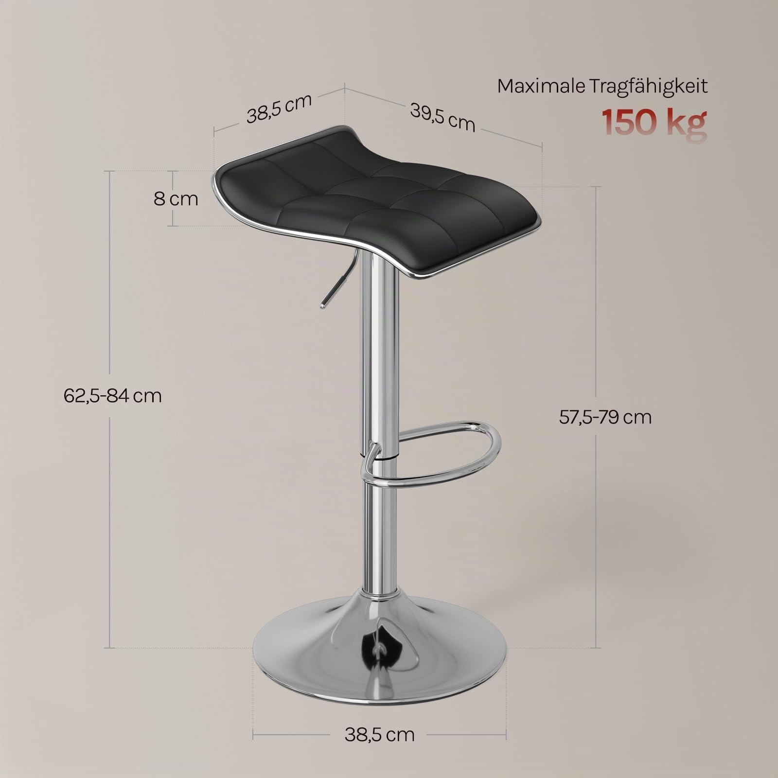 WOLTU Barhocker 2er Set, Barstuhl Höhenverstellbar, Schwarz