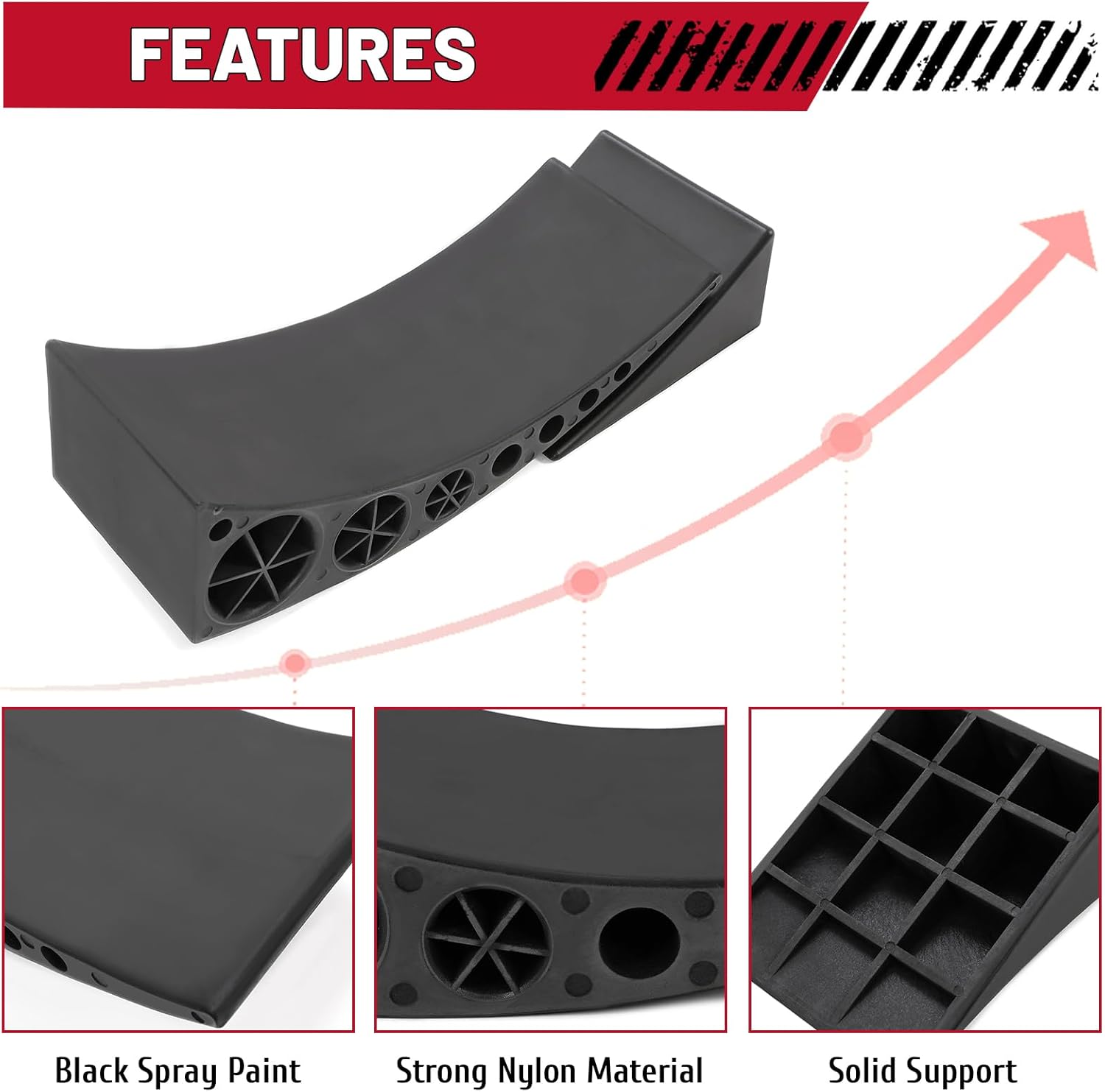 HECASA Camper Leveling Blocks Compatible with RV Camper Van Truck Trailer 35000 LBS 2 Curved Levelers 2 Chocks 2 Rubber Grip Mats Black Camper Leveler Blocks RV Leveling Blocks for Travel Trailer