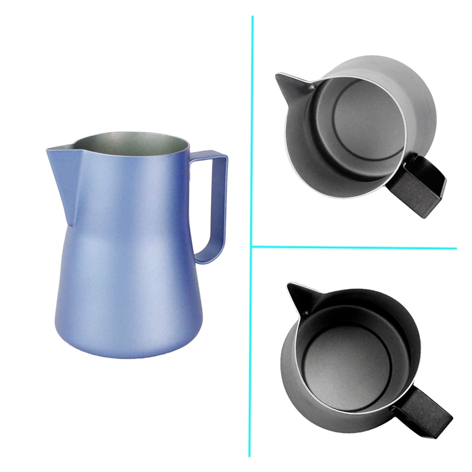 ESOUY Saucieren 350/550 ml Milchaufschäumkrug aus Edelstahl für Espresso, Kaffee, Barista, Latte, Milch, Sahneaufschäumer, Tasse, Krug, Soßenkrug (Kapazität: 350 ml, Farbe: Schwarz)