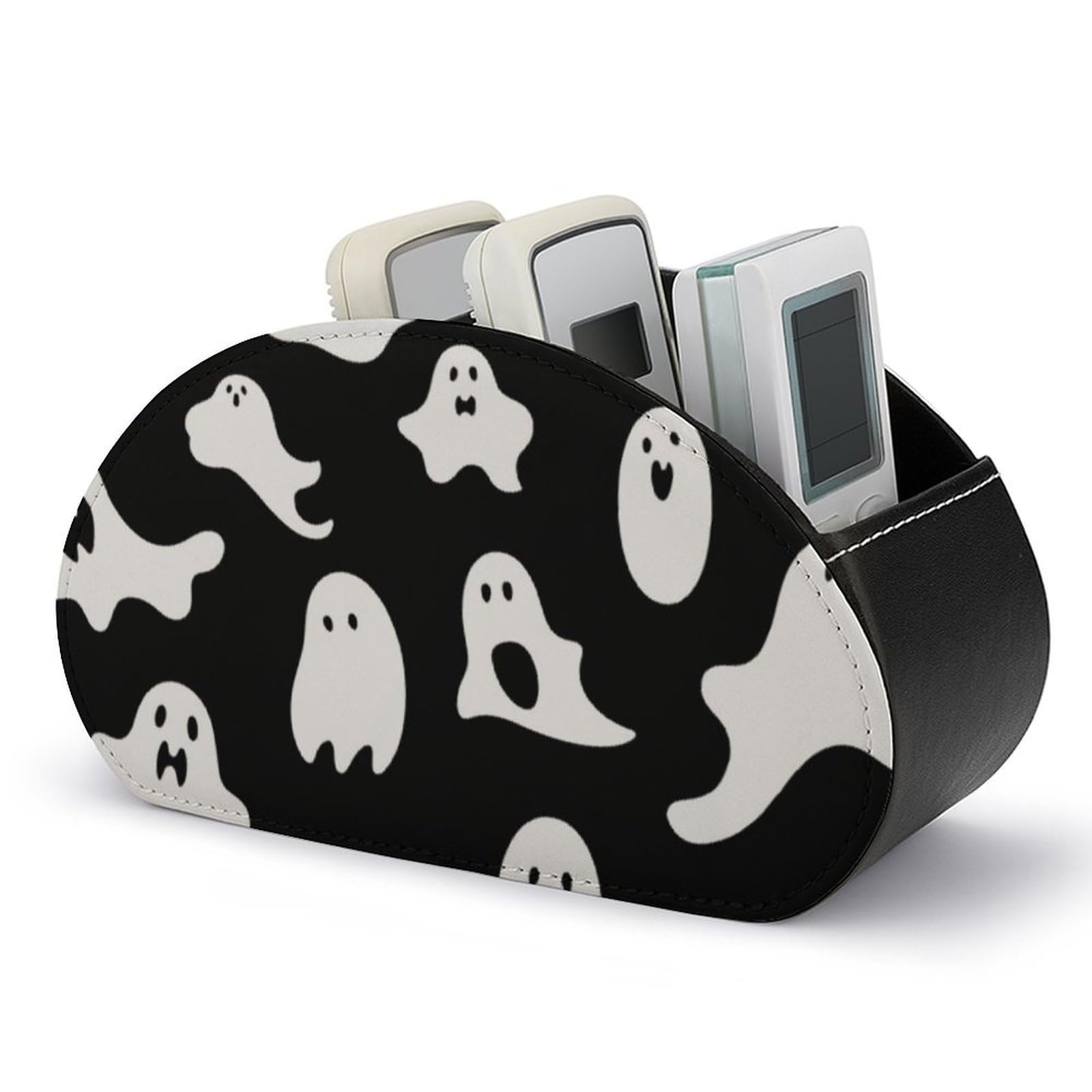 VstaDank Halloween Goth Remote Control Holder with 5 Compartments PU Leather Remote Caddy Desktop Organizer Store TV Remote Control Storage Box for Home Office Desk Nightstand