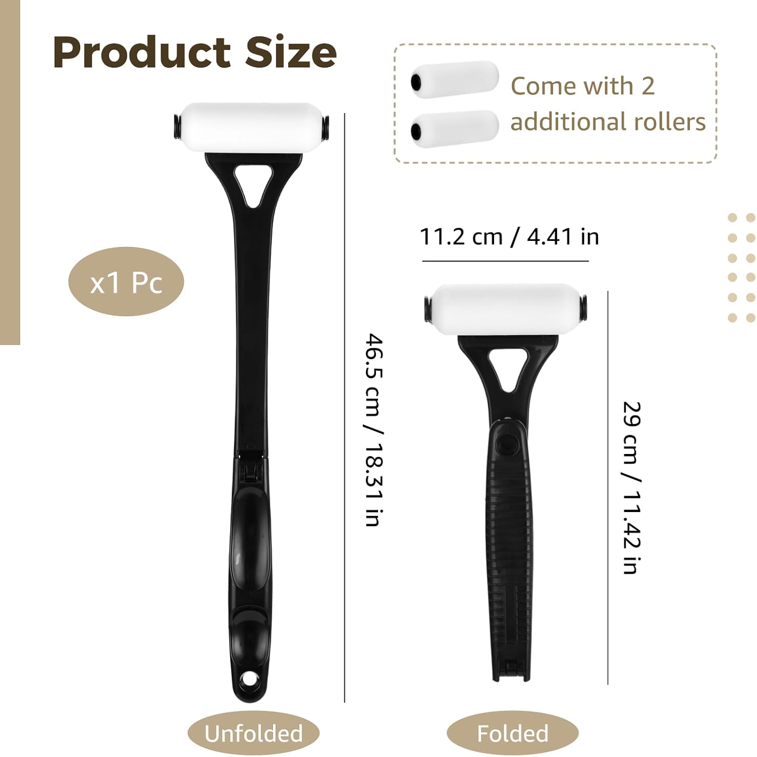18.3 in Foldable Body Applicator, Soft Comfort Long Grip Tool with 3 Reusable Foam Rollers, Curved Portable Design for Sunscreen Cream Use on Limbs & Torso