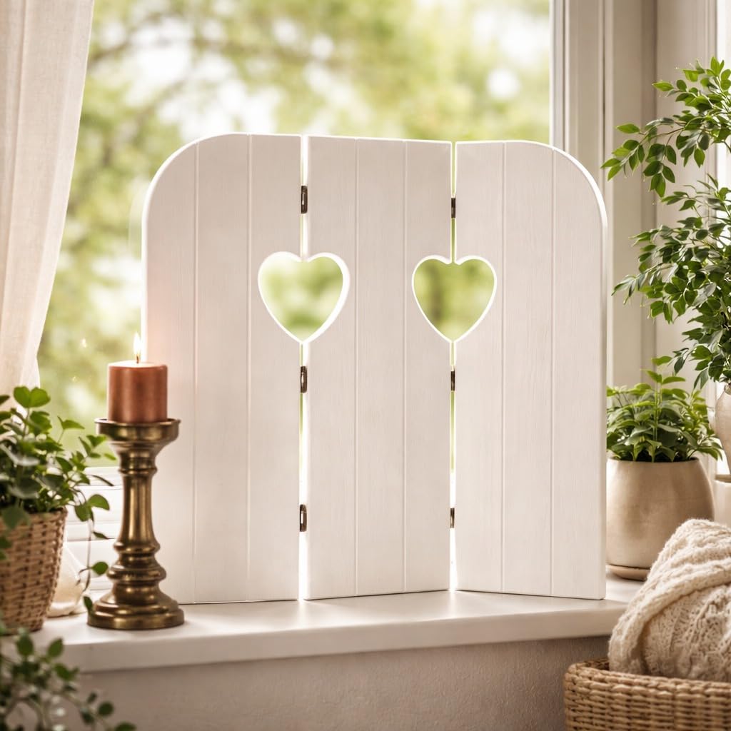 DRULINE Paravent décoratif en bois pour fenêtre ou mur, motif papillon et cœur, 58 cm, blanc (cœur)
