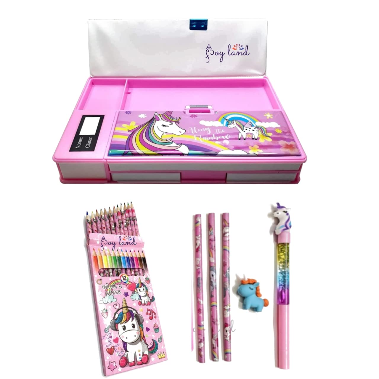 Mavles Beauty Double Sided Jumbo Magnet Pencil Box | Plastic Stationary Calculator Geometry Box for Girls, Boys & Kids | Birthday Return Gifts for Children (Unicorn (Pink))(7pcs) (B0CTFC5BWS) Amazon Price History, Amazon Price Tracker