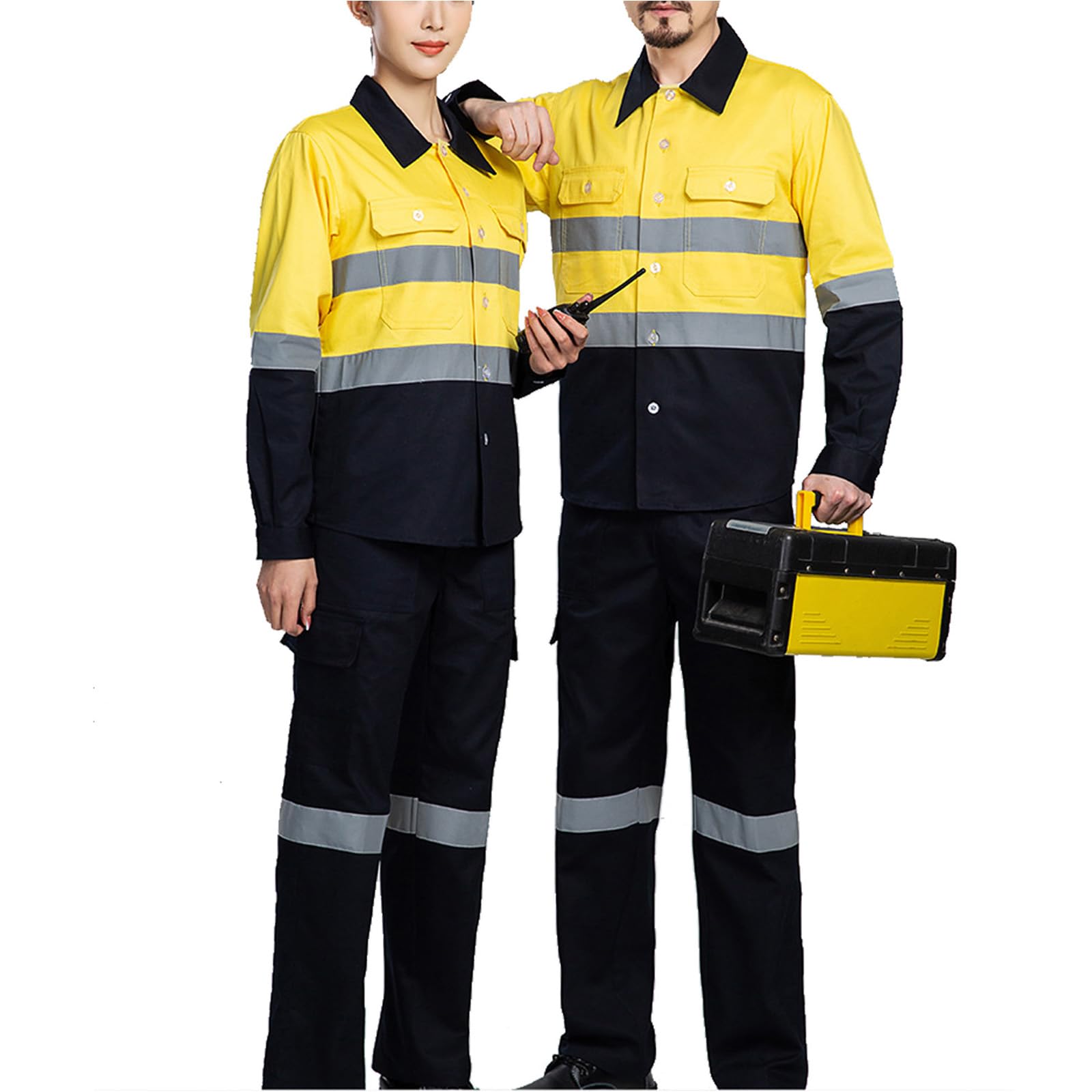 Loose Fit Combinaisons Coton Travail Salopette Veste Et Pantalon Costume Workwear Avec Bande Réfléchissante
