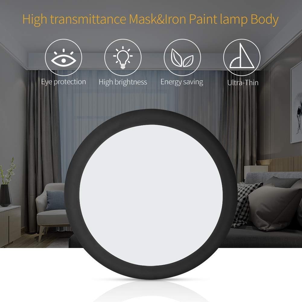 LED Flush Mount Ceiling Light,Okekeou Ultra-thin 18W(120W Equivalent) Dimmable 3000K-6000K，14in,Cool &Warm White,Black Border Round Lighting Fixture for Kitchen,Hallway,Bathroom,Stairwell,Dining Room [Energy Class A+++]