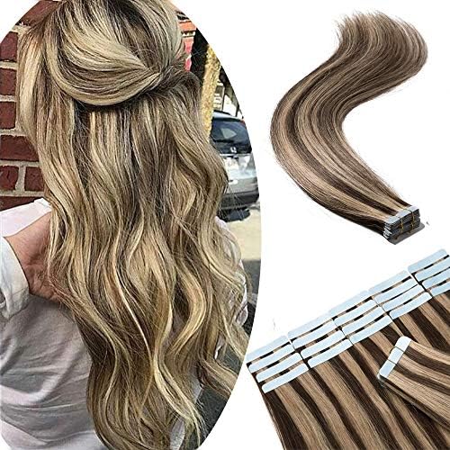 24" Remy Tape in Human Hair Extensions Highlight 20pcs 50g #4/27 Medium Brown Mix Dark Blonde Long Straight Hair Seamless Skin Weft Invisible Double Sided Tape