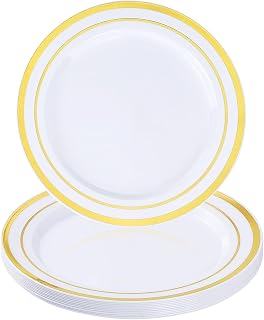10PCS Gold Disposable Plates Plastic Dinnerware Gold Rimmed for Wedding Bridal Shower Birthday Party Supplies
