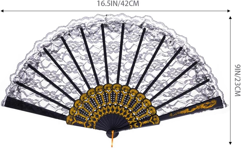 QIRMIZI 30 Pack Lace Handheld Folding Fan - Elegant Bamboo Silk Fan for Women's Wedding Decoration and Dancing Party - Black