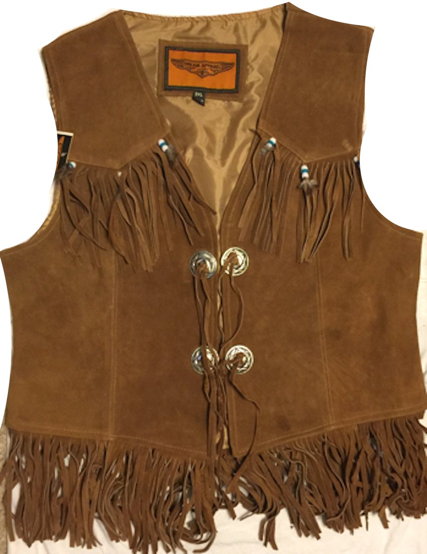Ultimate Leather Apparel Women's Brown Western Vest with Fringe and Beads