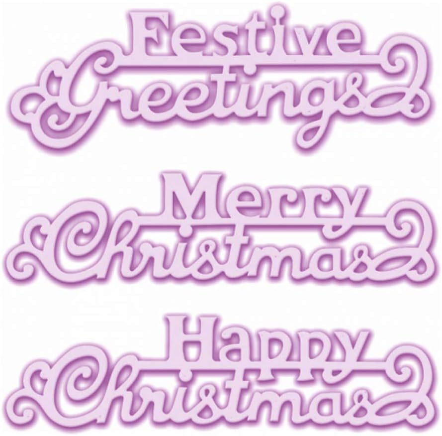 Esteive Greetings Merry Christmas Happy Christmas Dies for Card Making New Greetings Words Phrase Metal Cutting Dies for Paper Crafting DIY Scrapbooking Embossing Stencils Handmade Crafts