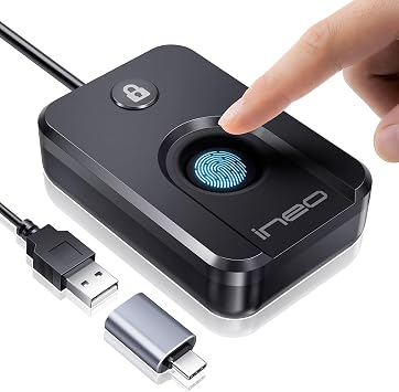 ineo USB Fingerprint Reader for Windows 10/11, Windows Hello, One-Touch Login & Screen Lock, Plug & Play, Password-Free, 5ft Cable [Not for Mac]