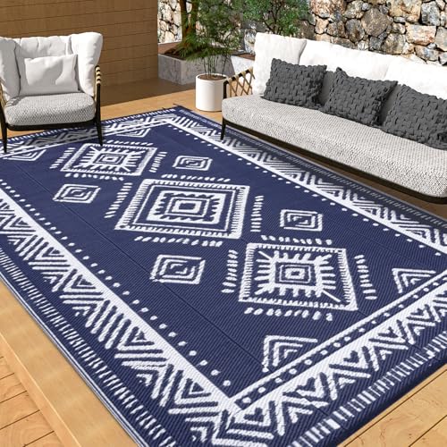 OMERAI Reversible Waterproof Outdoor Rug for Backyard,Plastic Textured Resistant Outdoors