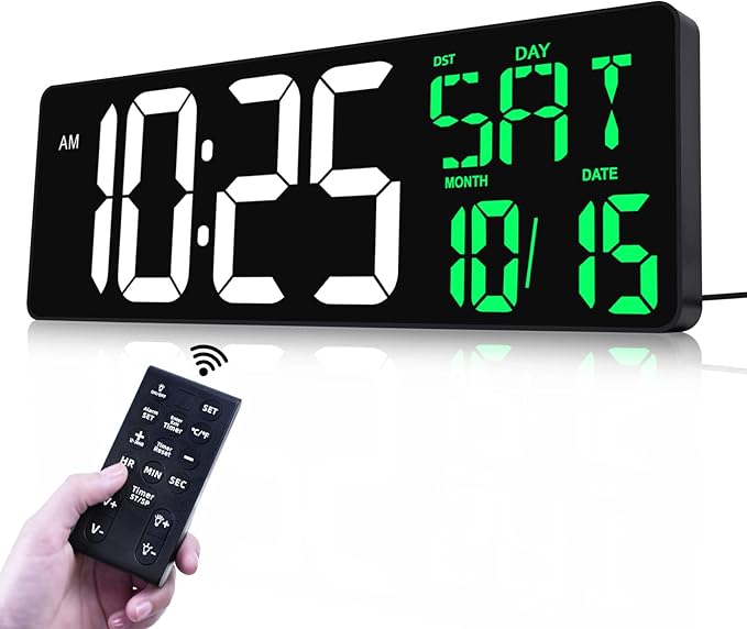 TXL Digital Wall Clock Large Display Auto DST, 16.5" LED