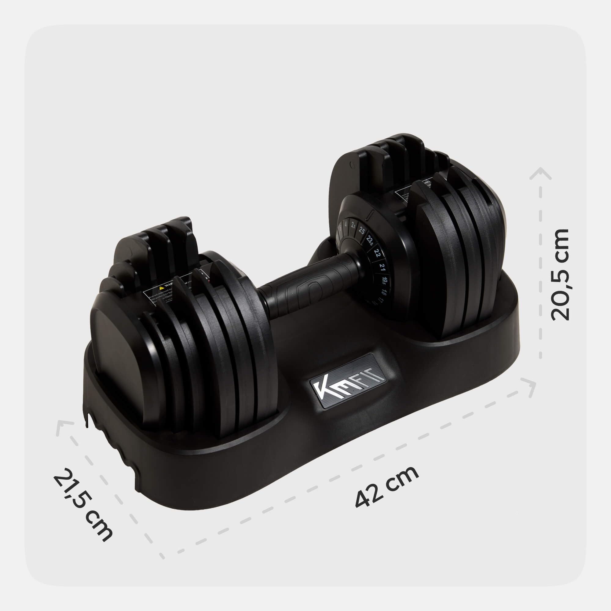 KM-Fit Regulowany hantel 25 kg pojedynczy, 18 poziomów, siłownia domowa | 2,5–25 kg z regulacją jedną ręką, systemem Stop-Lock, ciężarami z żeliwa i bazą