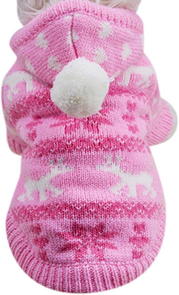 Mikey Store Knit Dog Hoodie Sweater Puppy Coat Clothes Small Warm Costume (Pink, XS)