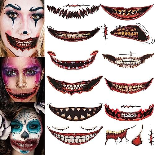 18 Stück Halloween Mund Tattoos - Gruselige Gesichtsaufkleber Für Karneval & Partys