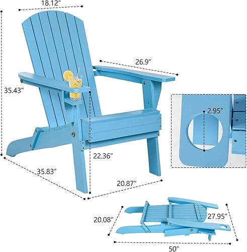 Miniatura 3 de Sillas plegables Adirondack, sillas de césped de madera para exteriores con soporte para tazas, silla de patio para jardín, patio, piscina, patio