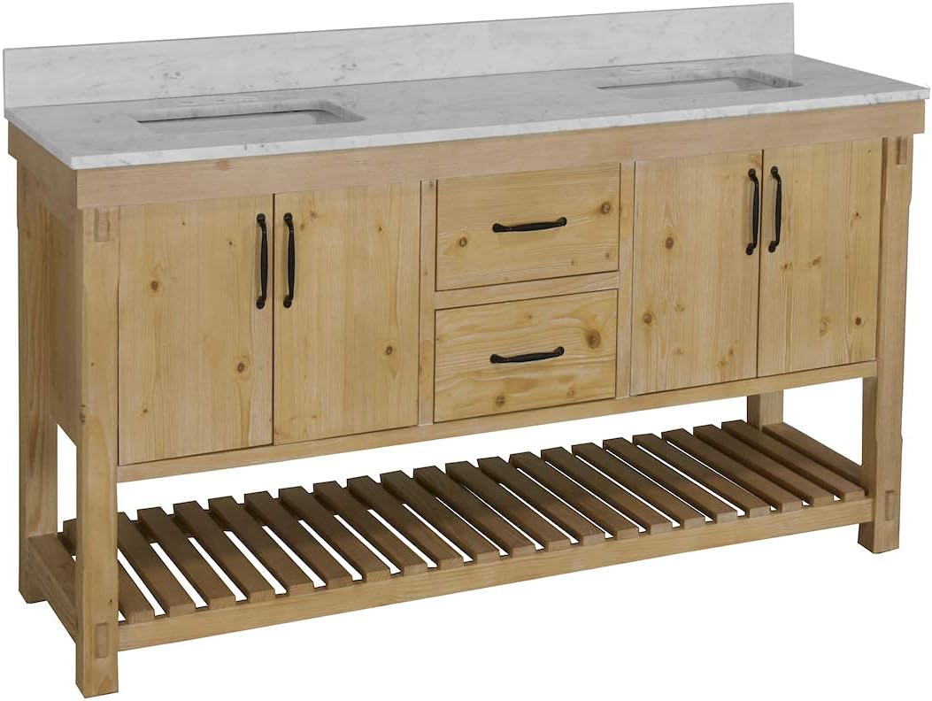 Kitchen Bath Collection Birmingham 72-inch Double Bathroom Vanity (Carrara/Driftwood): Includes Driftwood Cabinet with Authentic Italian Carrara Marble Countertop and White Ceramic Sinks