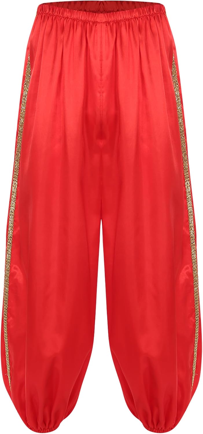 Belly Dance Men's Satin Bloomer Pants Arabian Prince Halloween Fancy Dress Cosplay Costume