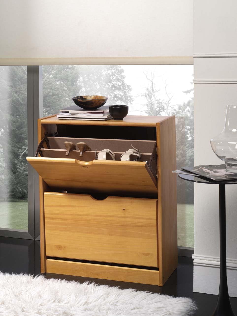 Baul de Madera Maciza de Pino, con puerta abatible, serie Canet. Medidas: 46x70x39 cm (AltoxAnchoXfondo), (Miel)
