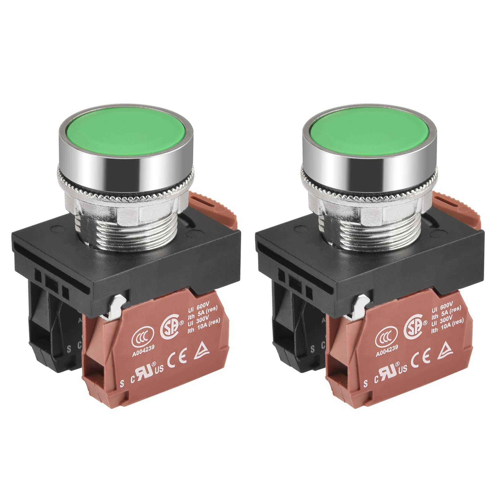 Heschen 2 interruttori a pulsante momentanei da 22 mm, pulsante piatto verde 1 NO + 1 contatti NC, interruttore del pannello di controllo industriale per avviatore scatola di distribuzione, 10A 600V