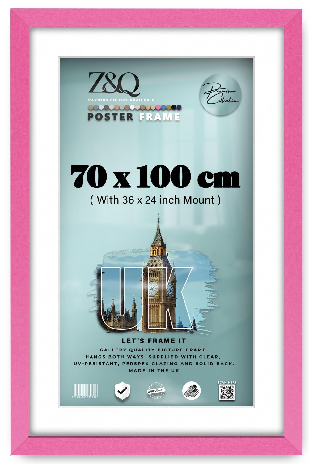 Z&Q Pink - Rectangle Mdf (70 X 100 Cm) Picture Frame With 91.44 X 60.96 Cm White Mount For Wall Décor 40 X 28 Inch Frame With Wood Finish For Home Decor [ ]