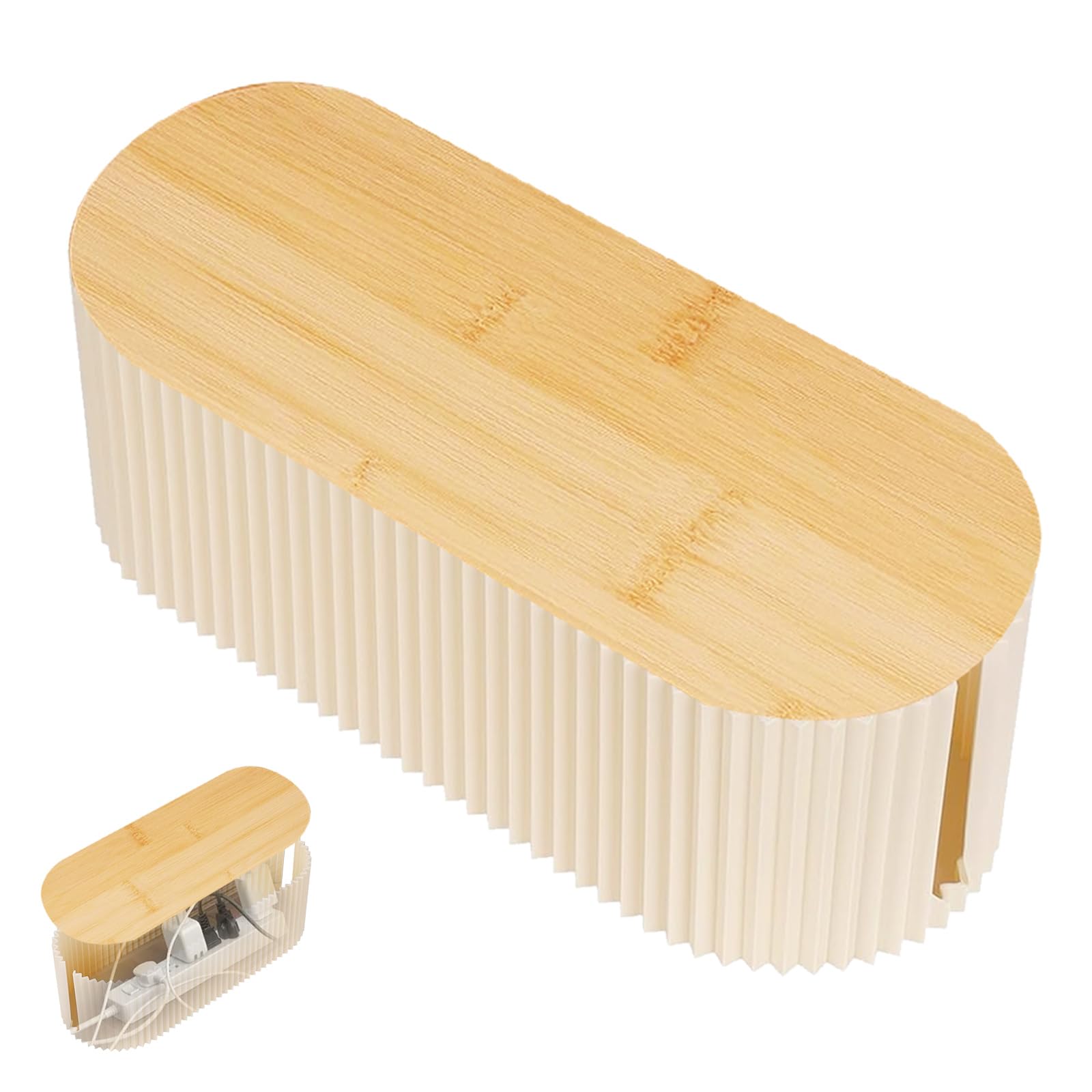 Cable Tidy Box, Dustproof Cables Organised Box with Bamboo Lid Cable Management Box Wire Storage 33x13x11cm for Office Home TV Hiding Power Strips