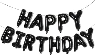 KALOR Black Happy Birthday Balloons Banner, 16 Inch Mylar Foil Letters Balloon Sign for Women, Men, Boys & Girls Kids Birthday Decorations Photo Backdrop