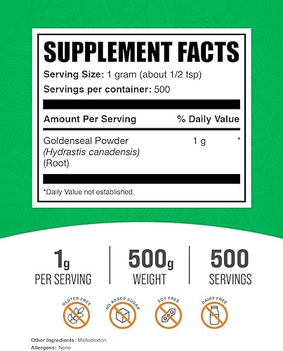 Miniatura 2 de BulkSupplements. com Goldenseal Powder - Suplemento de hierbas, procedente de raíz de sello de oro, vegano y sin gluten, 0.04 oz por porción, 17.64