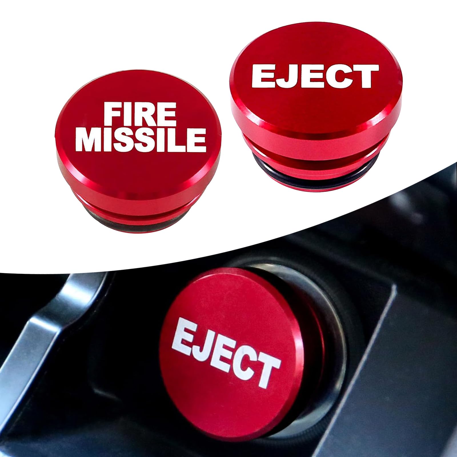 Slykew 2 PCS Car Cigarette Lighters Plug Covers Accessories, Round Metal Motorcycle Plug Protector Replacements, Universal Automotive Decorations for Truck SUV Car (Red #EJECT & FIRE MISSILE)