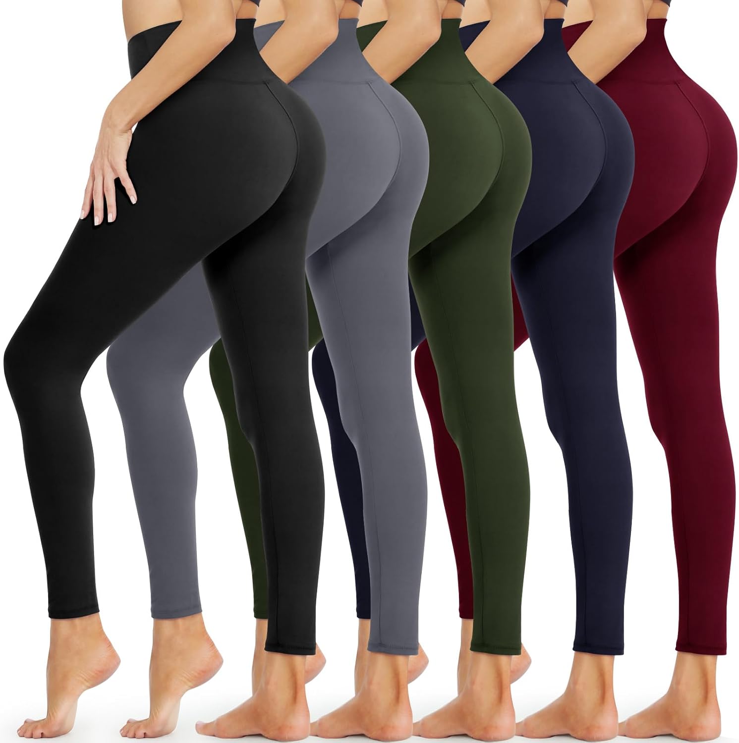Opuntia 5 Pack Leggings for Women – High Waisted Tummy Control Soft Black Slimming Yoga Pants for Workout Running