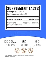 Vista 2 de BulkSupplements. com Vitamina B12 5000 mcg cápsulas blandas - como cianocobalamina, suplementos de vitamina B12, para apoyo energético, sin gluten