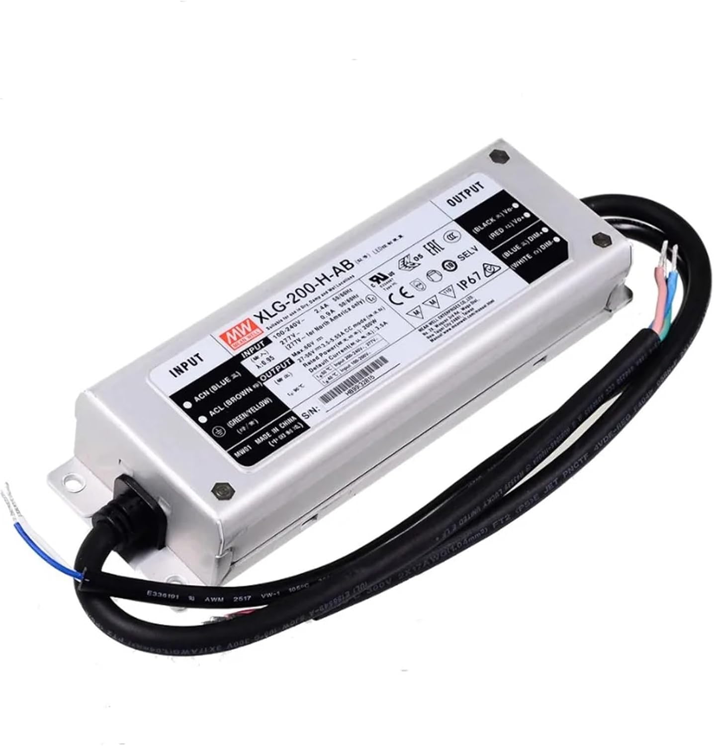 1PCS XLG-200 A/AB Series DC12/24V 200W Constant Power Mode LED Driver,IP67Waterproof Adjustable Type Switching Power Supply(XLG-200-12-A)